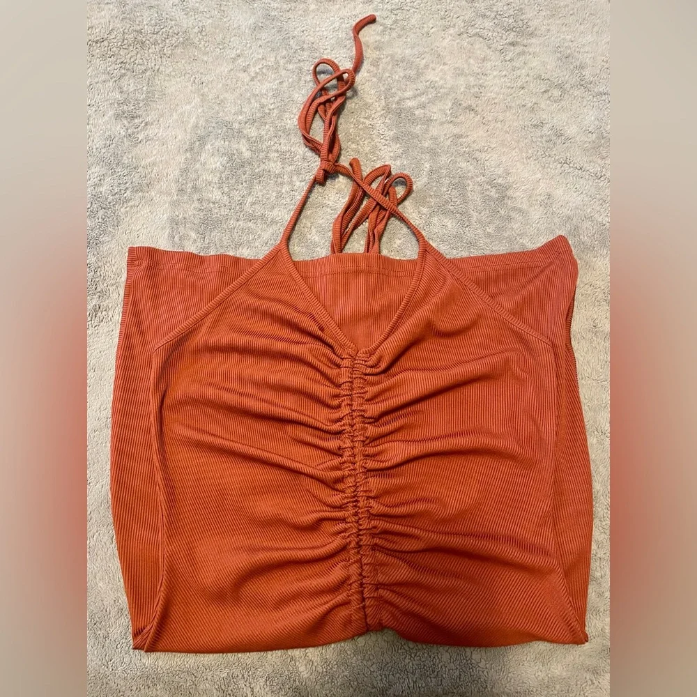 Rust Halter Ruched Dress - Picture 2 of 2